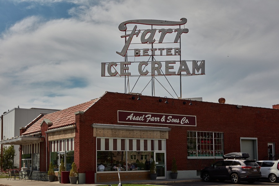 A vintage sign calls attention to the Farr Better Ice Cream parlor in Ogden, Utah