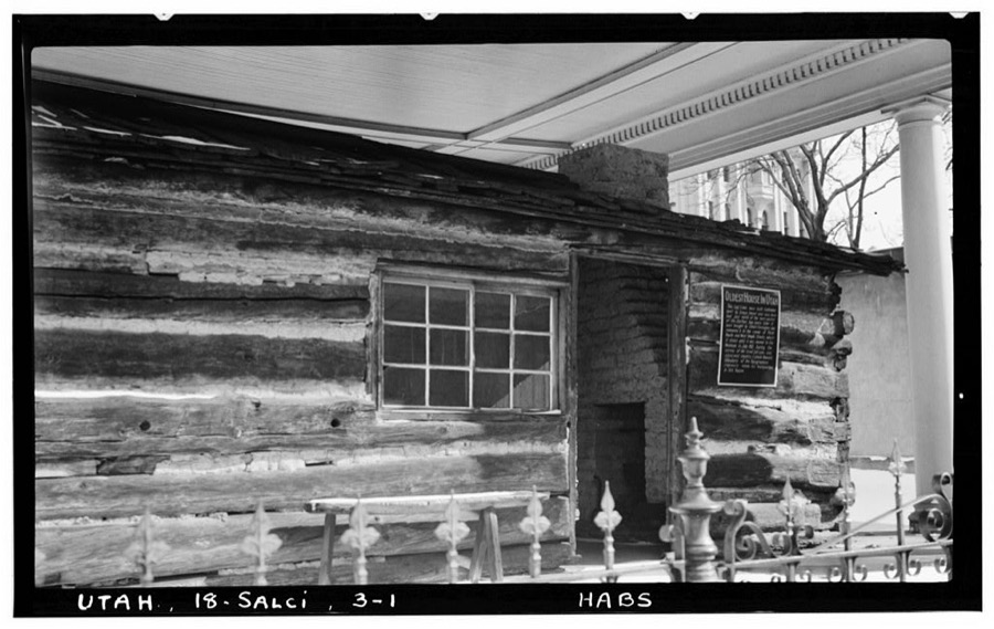 Osmyn Deuel Log Cabin, Temple Square (moved from original site), Salt Lake City, Salt Lake County, UT