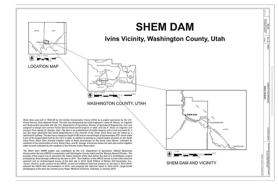 Shem Dam, Along Santa Clara River on west side of County Road 3184, 0.9 miles north of intersection with Old Highway 91, Ivins, Washington County, UT